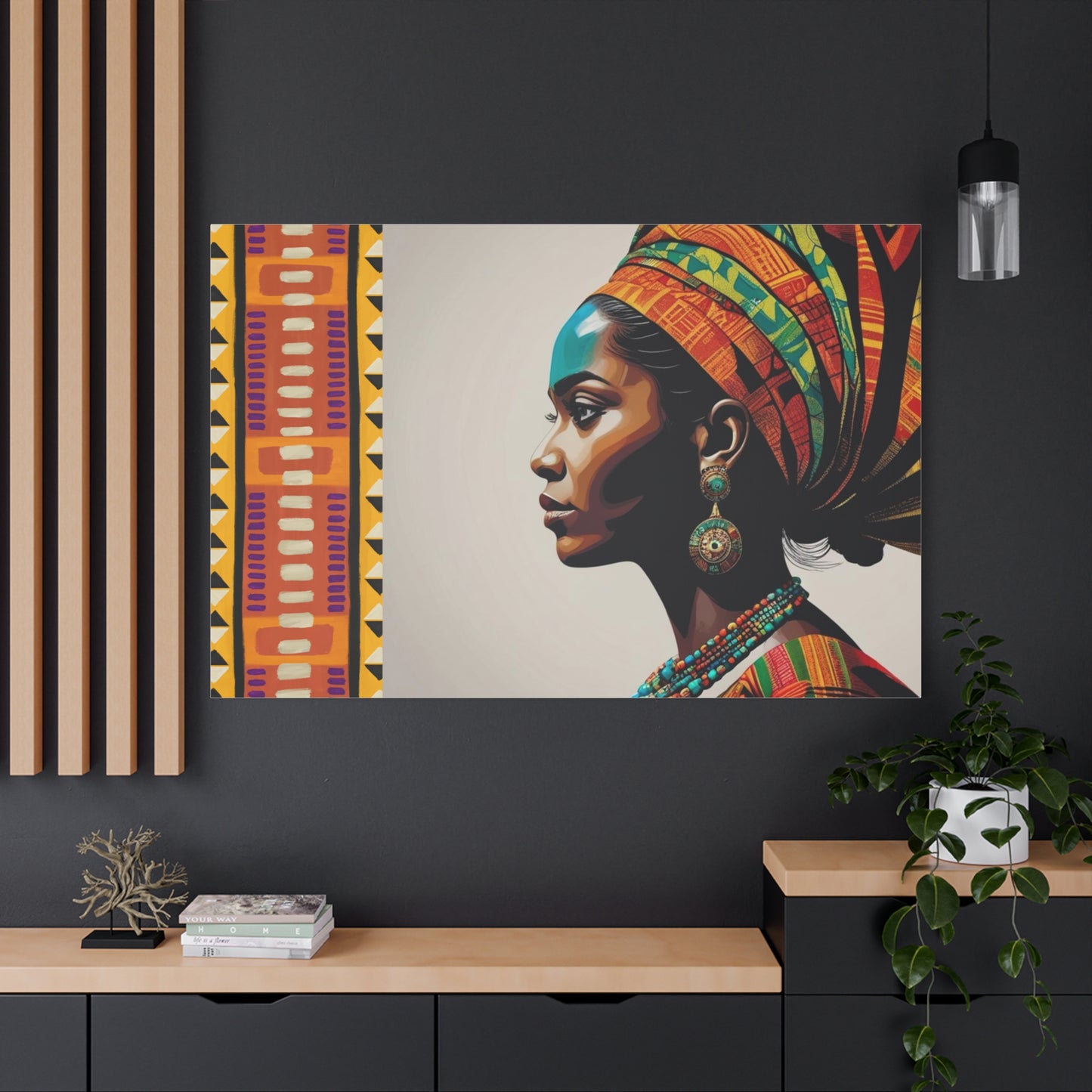 Elegant African Woman Streteched Canvas | Afrocentric Wall Art | Black Woman Home Decor | Gift for Her