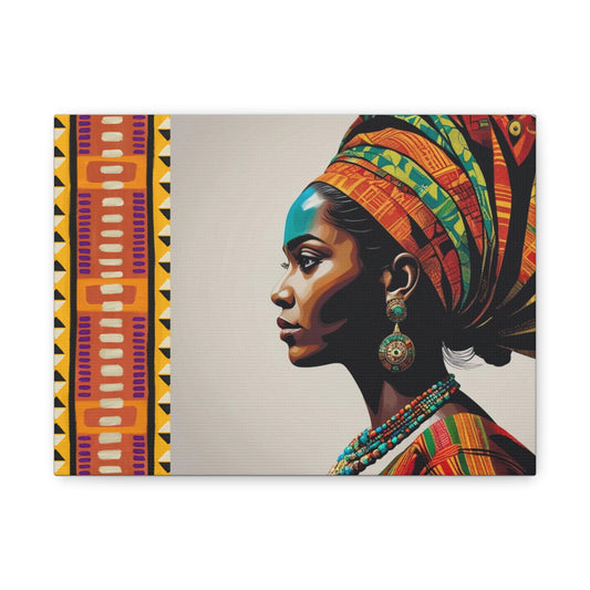 Elegant African Woman Streteched Canvas | Afrocentric Wall Art | Black Woman Home Decor | Gift for Her