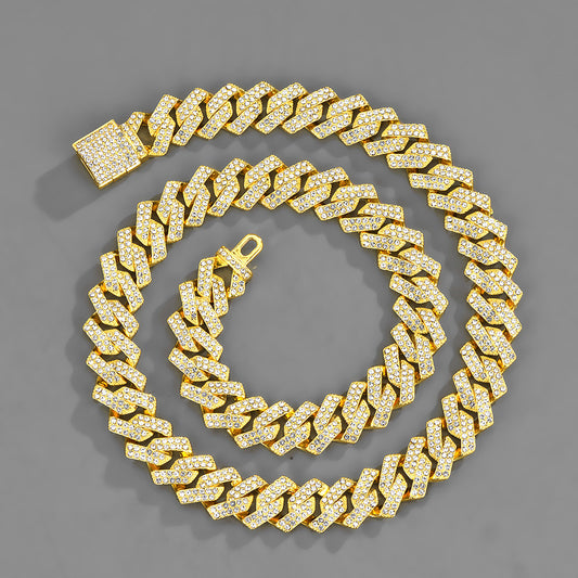 15mm Full Of Diamond Hip-hop Accessories Gold Chain Necklace