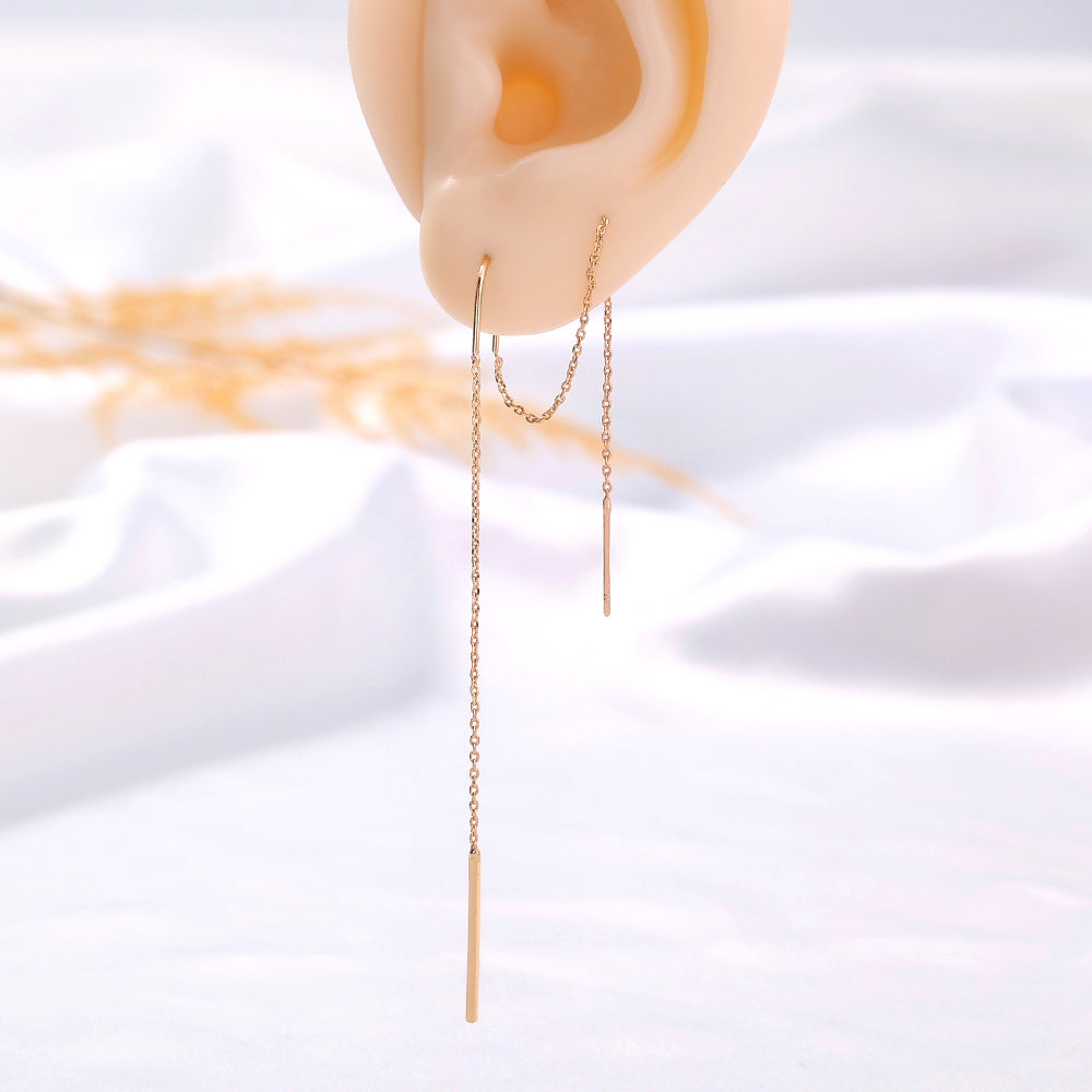 Gold Copper Rod Tassel Long Earrings