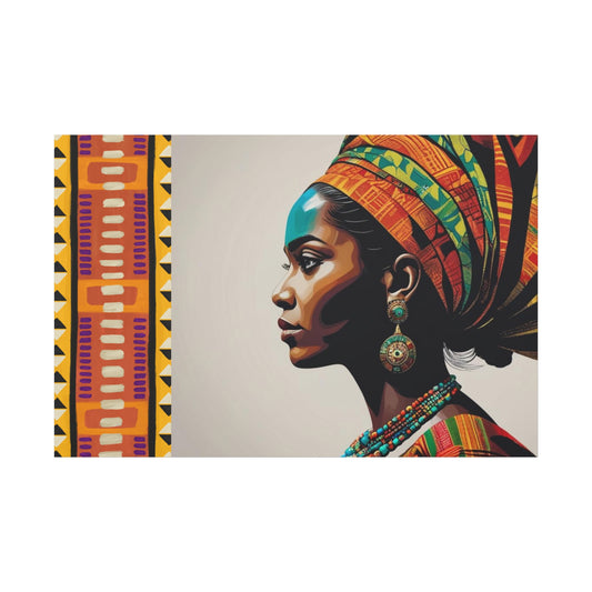 Elegant African Woman Streteched Canvas | Afrocentric Wall Art | Black Woman Home Decor | Gift for Her