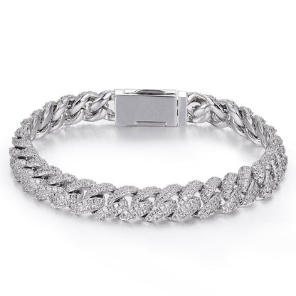 Silver Cuban Bracelet Or Necklace With Moissanite Diamonds