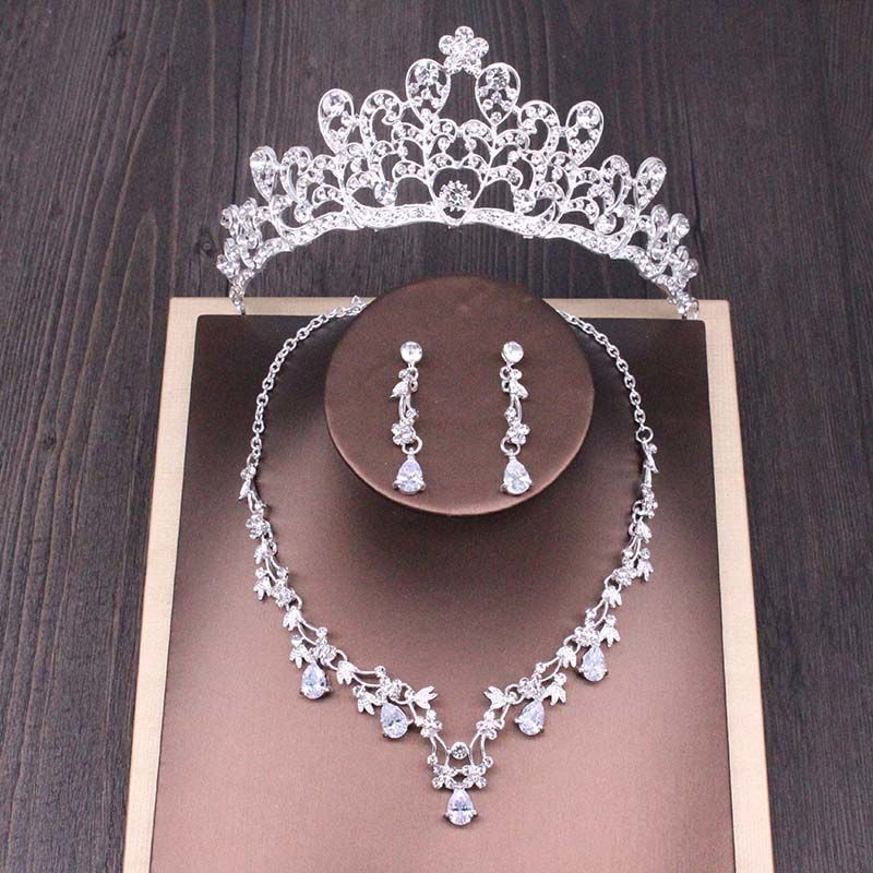 Bridal Rhinestone Crown & Necklace Wedding Set