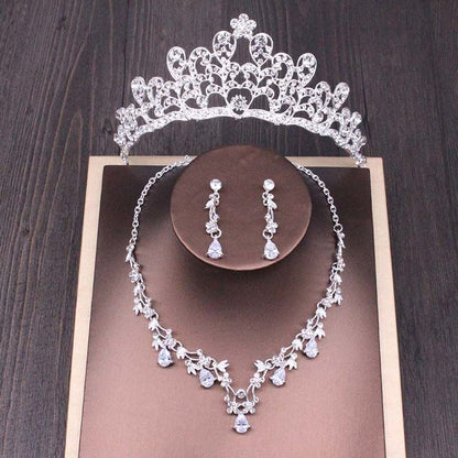 Bridal Rhinestone Crown & Necklace Wedding Set