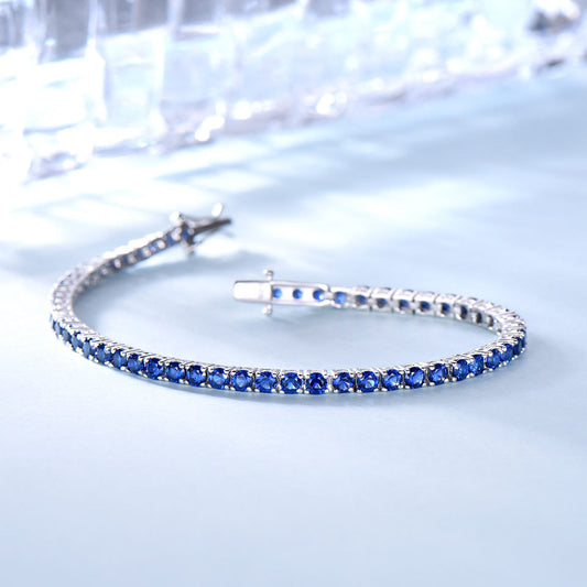 925 Sterling Silver Nano Sapphire Tennis Chain 30 Bracelet