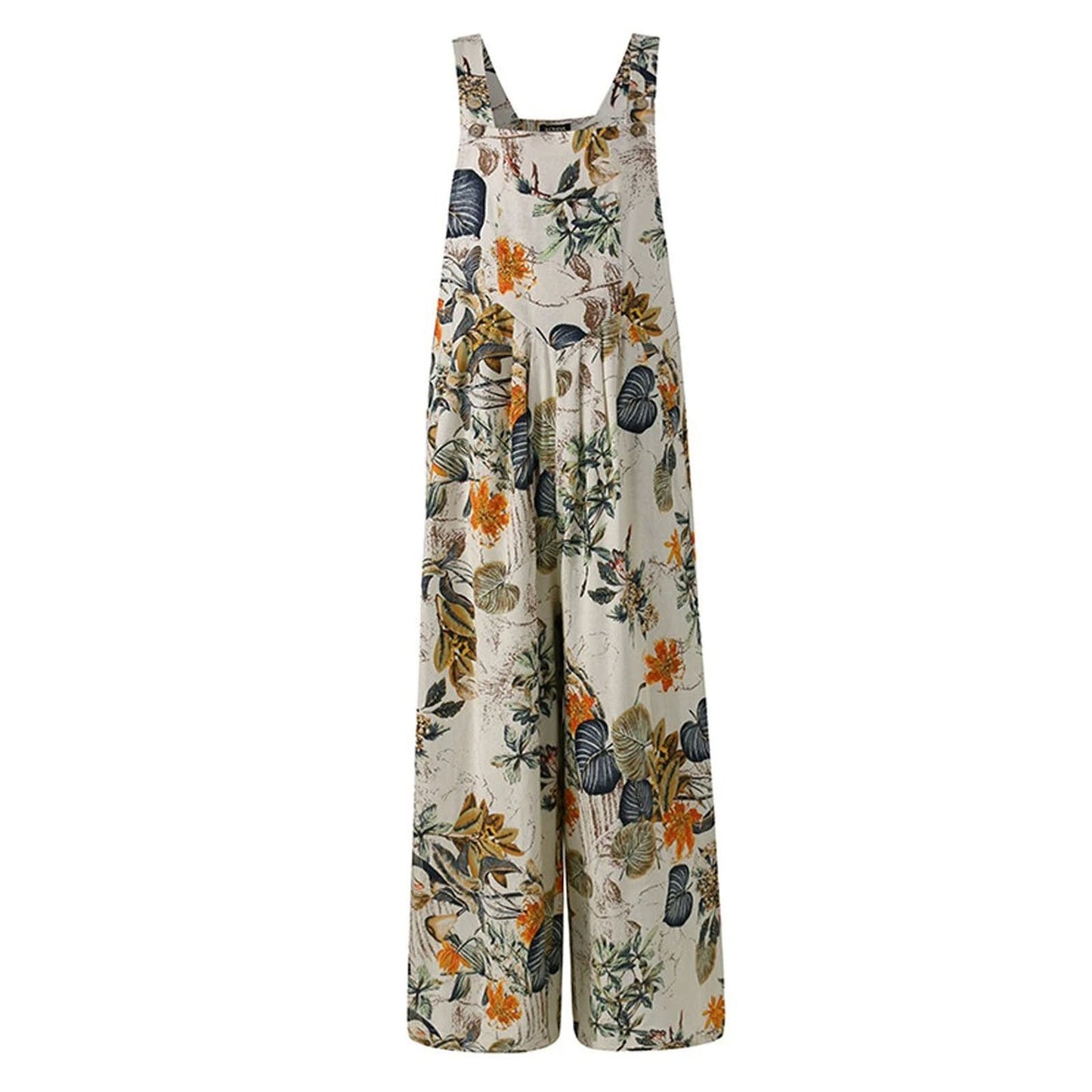 Patchwork Printed Button Suspender Jumpsuit