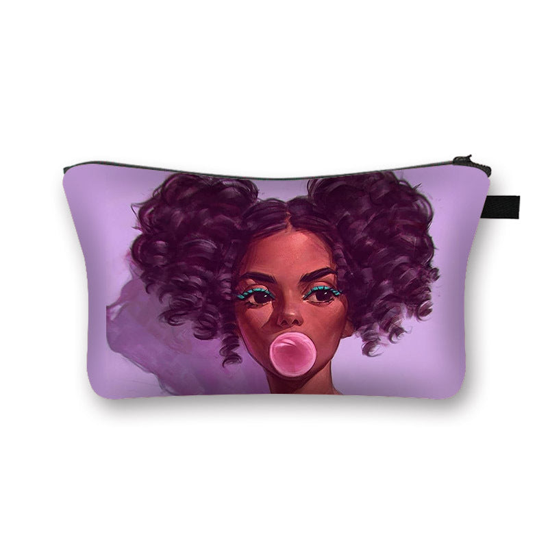 New African Girl Cosmetic Bag Digital 3D Printed Fabric Art Large-Capacity Hygienic Portable Traveling Compact Cosmetic Bag