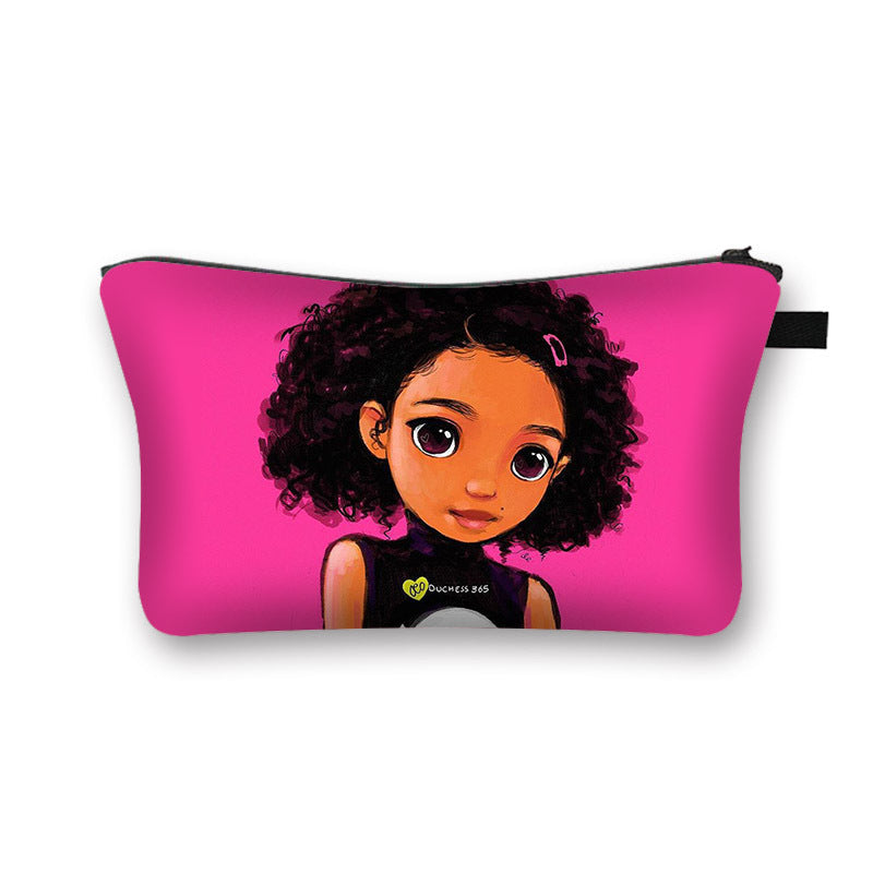 New African Girl Cosmetic Bag Digital 3D Printed Fabric Art Large-Capacity Hygienic Portable Traveling Compact Cosmetic Bag