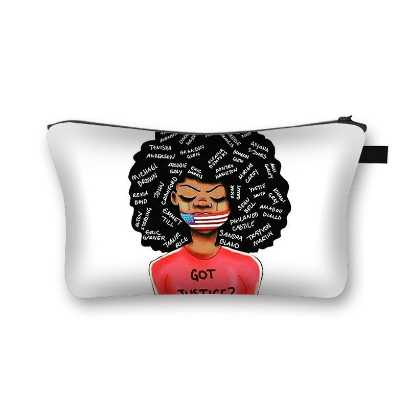 New African Girl Cosmetic Bag Digital 3D Printed Fabric Art Large-Capacity Hygienic Portable Traveling Compact Cosmetic Bag