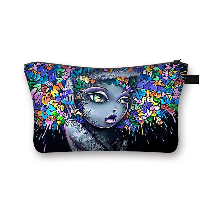 New African Girl Cosmetic Bag Digital 3D Printed Fabric Art Large-Capacity Hygienic Portable Traveling Compact Cosmetic Bag