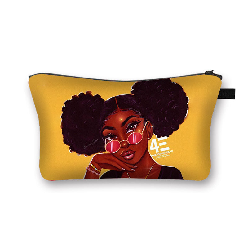 New African Girl Cosmetic Bag Digital 3D Printed Fabric Art Large-Capacity Hygienic Portable Traveling Compact Cosmetic Bag