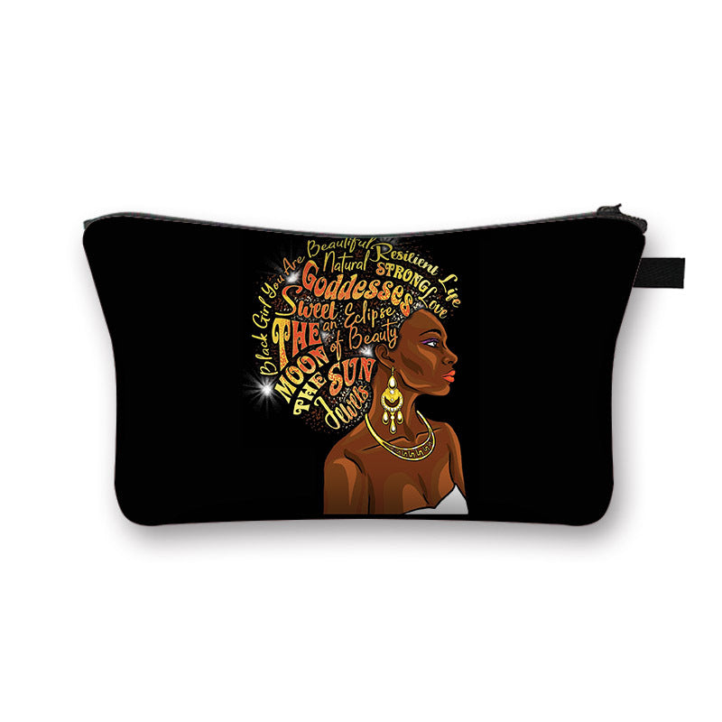 New African Girl Cosmetic Bag Digital 3D Printed Fabric Art Large-Capacity Hygienic Portable Traveling Compact Cosmetic Bag