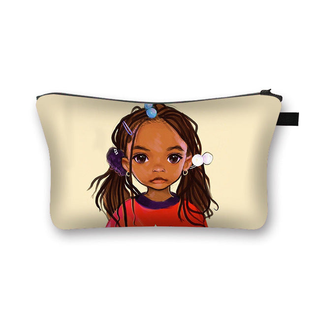 New African Girl Cosmetic Bag Digital 3D Printed Fabric Art Large-Capacity Hygienic Portable Traveling Compact Cosmetic Bag