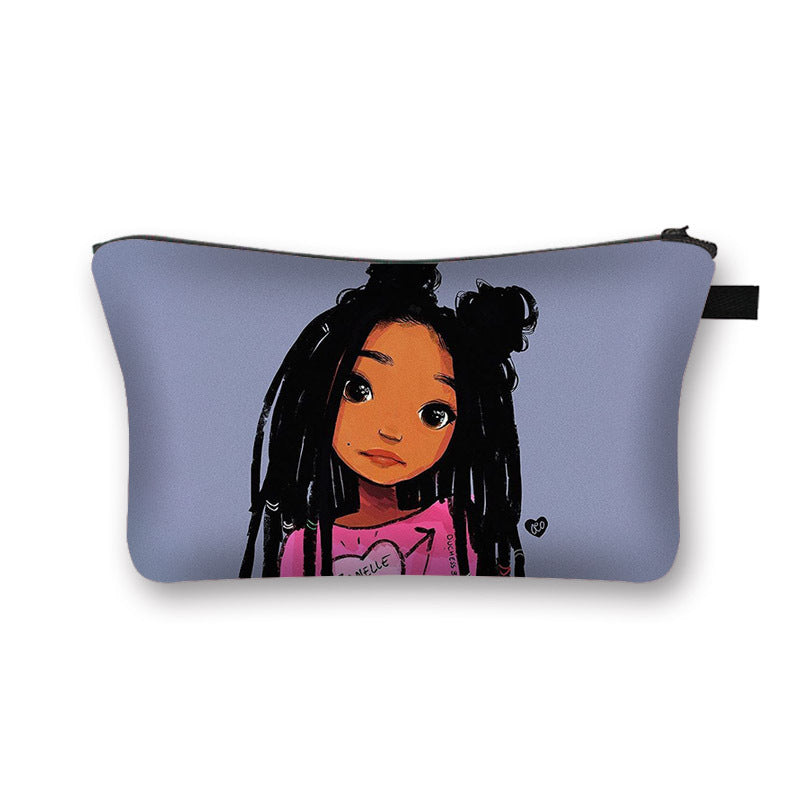 New African Girl Cosmetic Bag Digital 3D Printed Fabric Art Large-Capacity Hygienic Portable Traveling Compact Cosmetic Bag