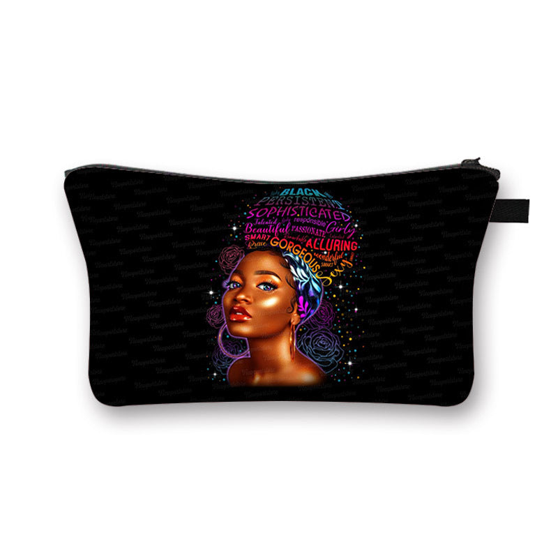 New African Girl Cosmetic Bag Digital 3D Printed Fabric Art Large-Capacity Hygienic Portable Traveling Compact Cosmetic Bag