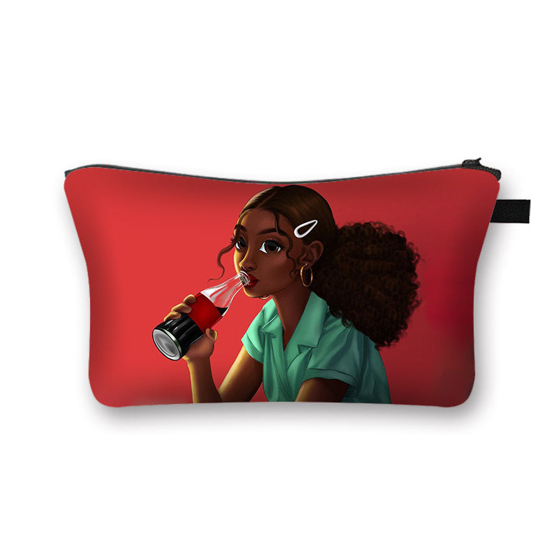 New African Girl Cosmetic Bag Digital 3D Printed Fabric Art Large-Capacity Hygienic Portable Traveling Compact Cosmetic Bag