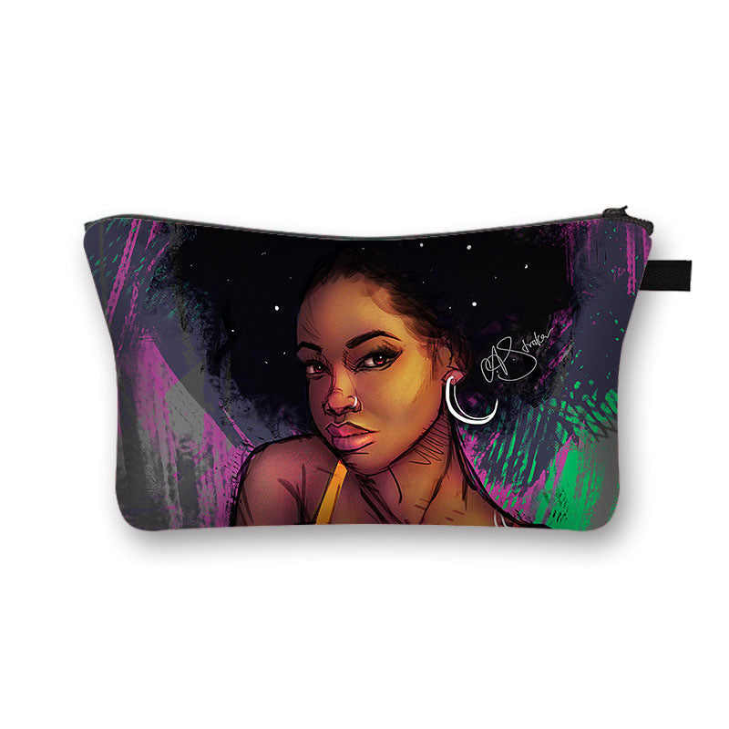 New African Girl Cosmetic Bag Digital 3D Printed Fabric Art Large-Capacity Hygienic Portable Traveling Compact Cosmetic Bag