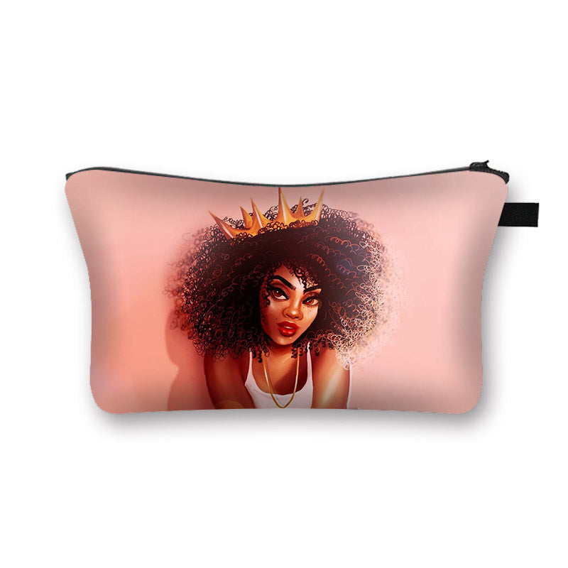 New African Girl Cosmetic Bag Digital 3D Printed Fabric Art Large-Capacity Hygienic Portable Traveling Compact Cosmetic Bag