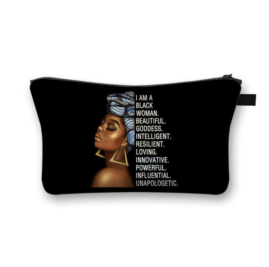 New African Girl Cosmetic Bag Digital 3D Printed Fabric Art Large-Capacity Hygienic Portable Traveling Compact Cosmetic Bag