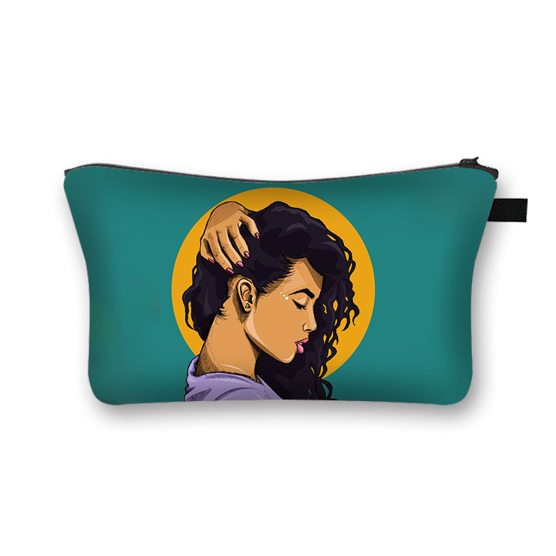 New African Girl Cosmetic Bag Digital 3D Printed Fabric Art Large-Capacity Hygienic Portable Traveling Compact Cosmetic Bag