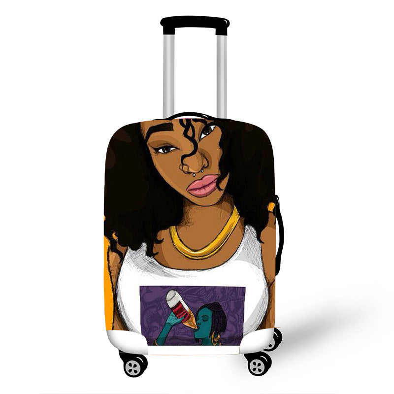 African Art Girl Travel Accessories Luggage Suitcase Protection Baggage Dust Cover Stretch Fabrics 18-30inch