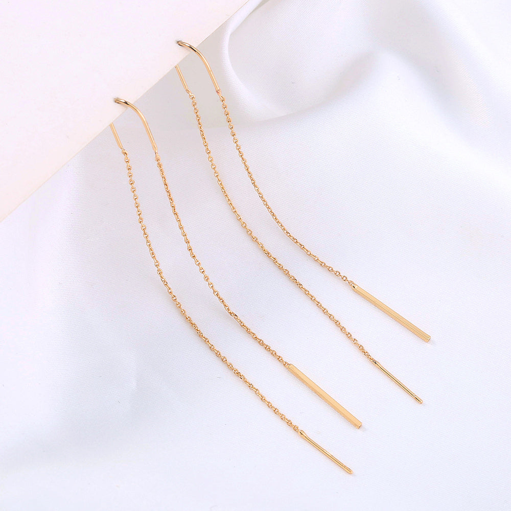 Gold Copper Rod Tassel Long Earrings