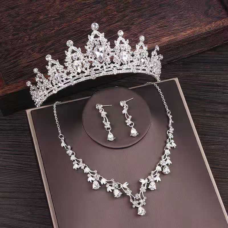 Bridal Rhinestone Crown & Necklace Wedding Set