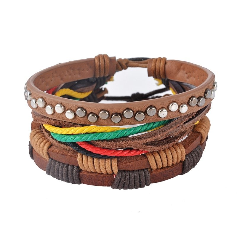 Leather Bracelet Men Multilayer Bead Bracelet Punk Wrap Bracelets for Women Vintage punk Men Jewelry