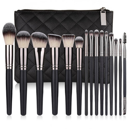 15 Makeup Black Brushes Set With Storage Case