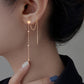 Gold Bronze Heart Long Tassel Drop Earrings