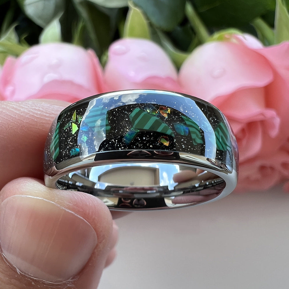 Inlaid Galaxy Opal Tungsten Steel Ring Unisex