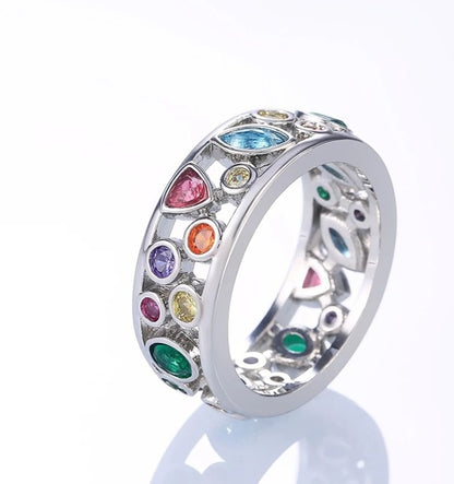 Hollow Diamond Multicolor Ring Female Exquisite Simple Zircon Jewelry