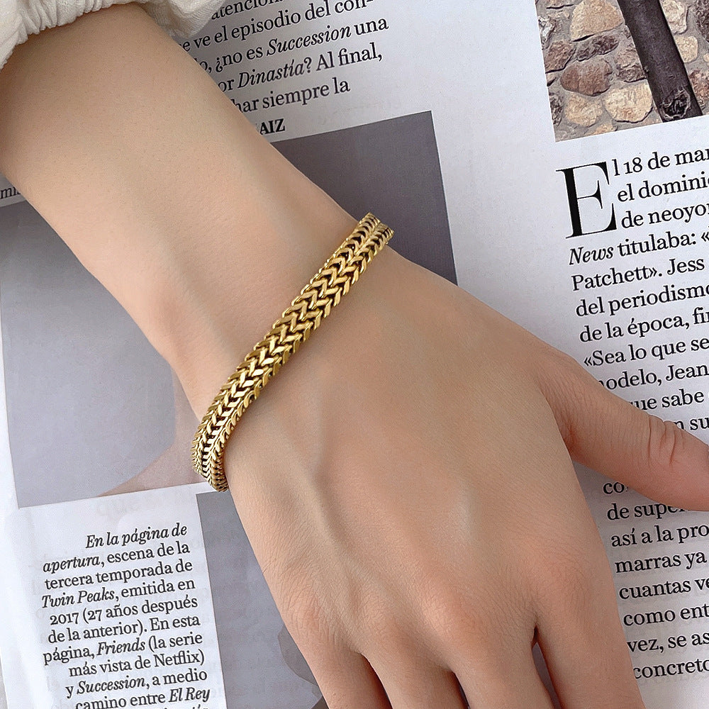 18K Gold  Chain Titanium Steel Bracelet For Men Women Jewelry