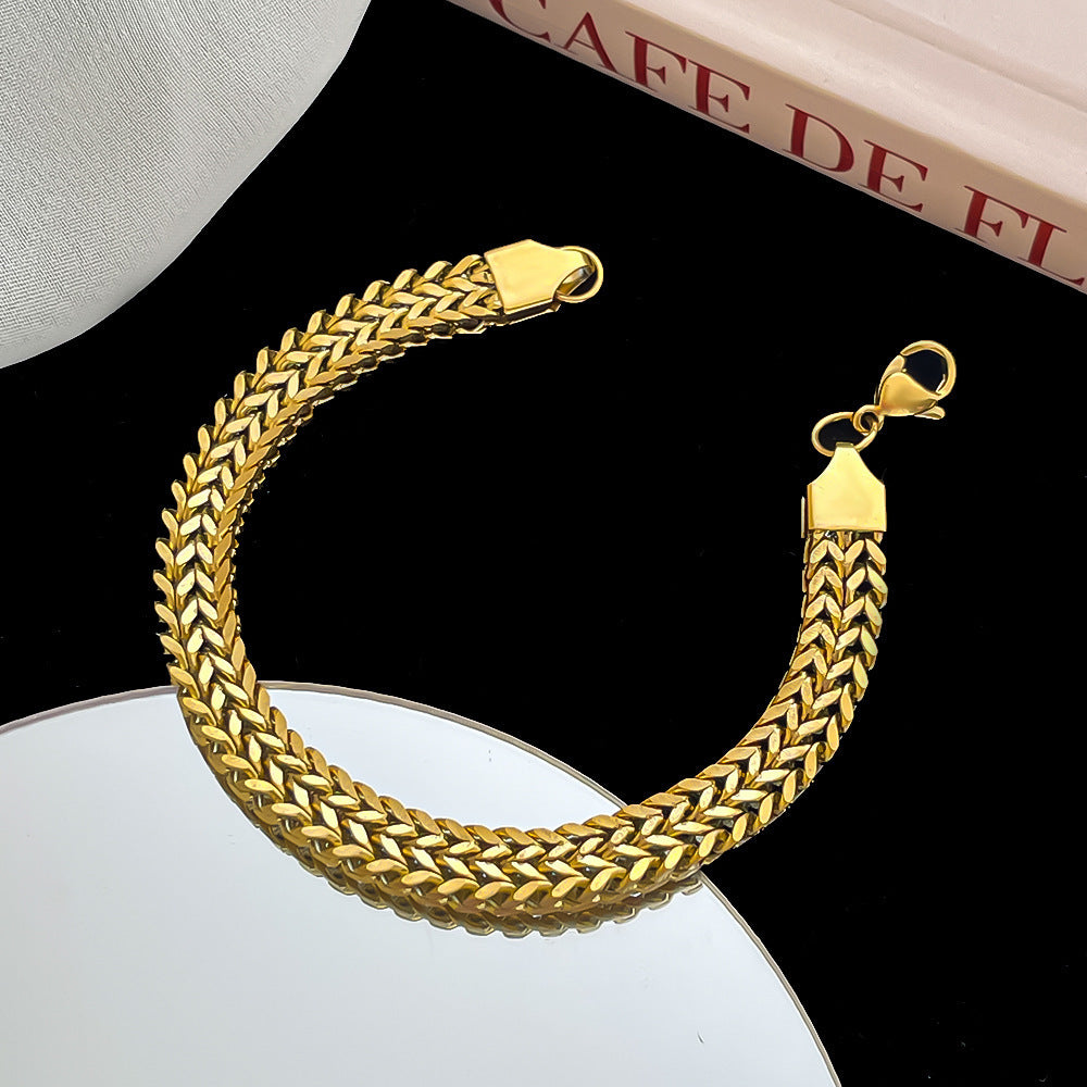 18K Gold  Chain Titanium Steel Bracelet For Men Women Jewelry