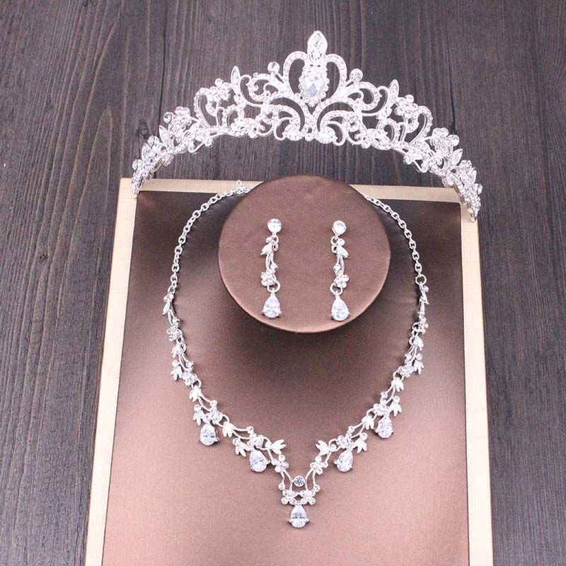 Bridal Rhinestone Crown & Necklace Wedding Set