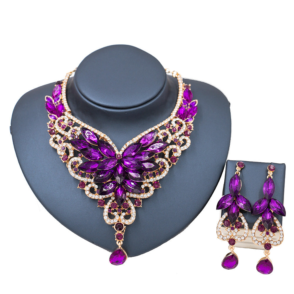 2021 speed selling explosion, African, European and American color exaggerated bride necklace earrings set of alloy manufacturers