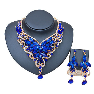 2021 speed selling explosion, African, European and American color exaggerated bride necklace earrings set of alloy manufacturers