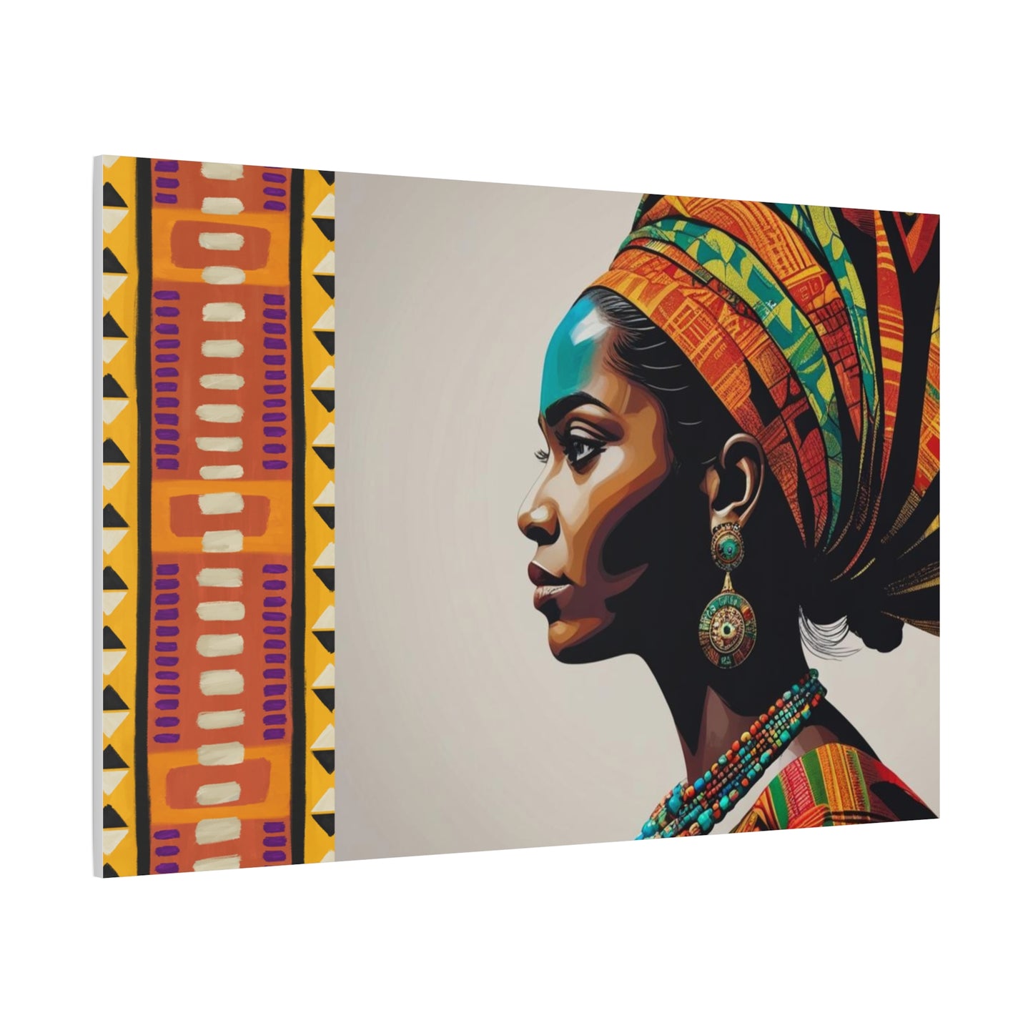 Elegant African Woman Streteched Canvas | Afrocentric Wall Art | Black Woman Home Decor | Gift for Her