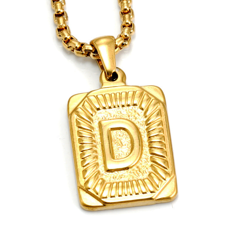 Fashion Men's All-stainless Steel Letter Pendant Gold-plated 18K Titanium Steel Letter Necklace