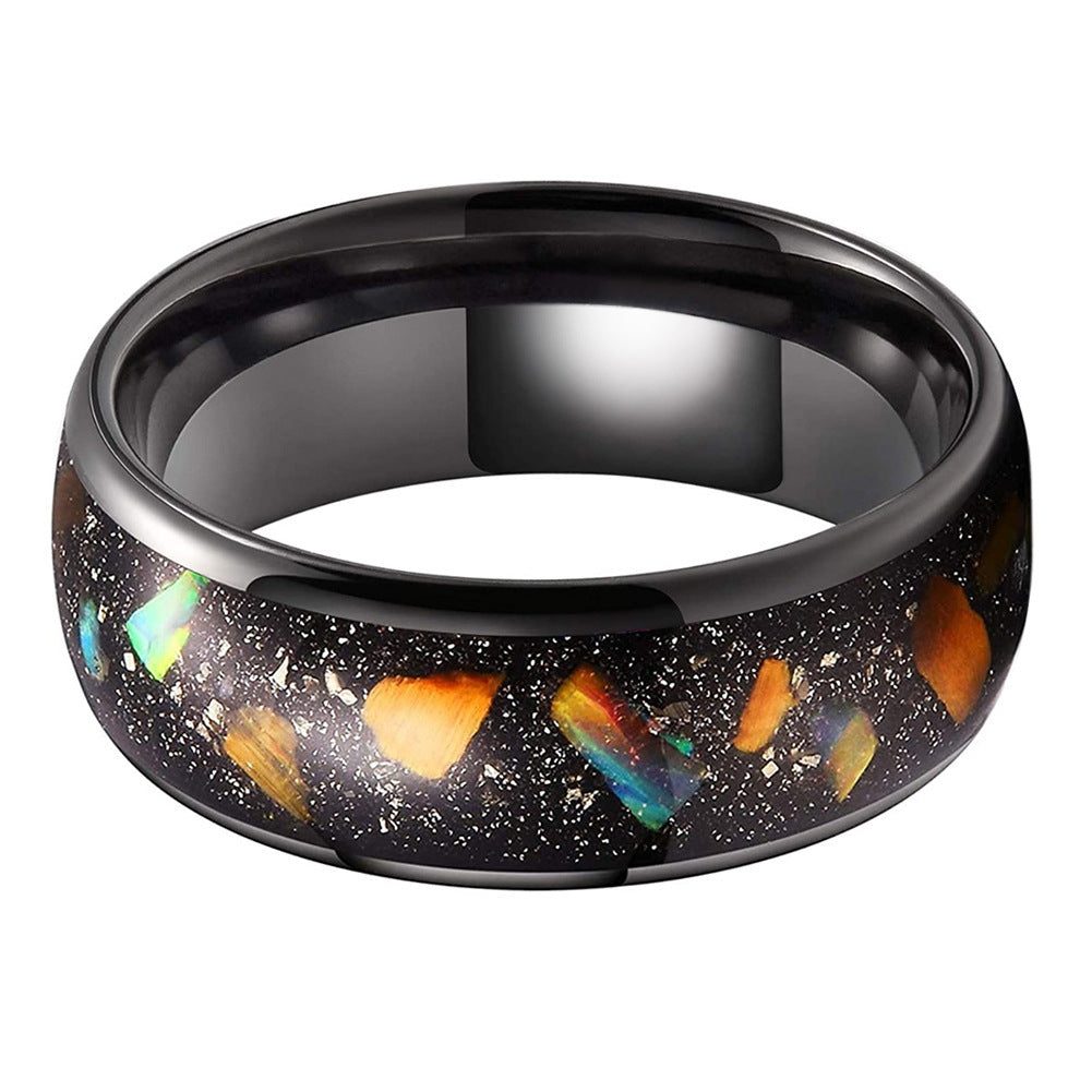 Inlaid Galaxy Opal Tungsten Steel Ring Unisex