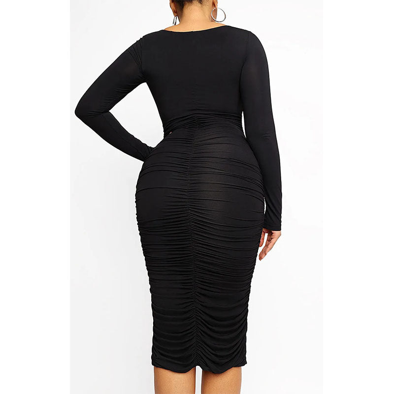 Women's Square Neck Sexy Shaping Pleated Buttock Dress