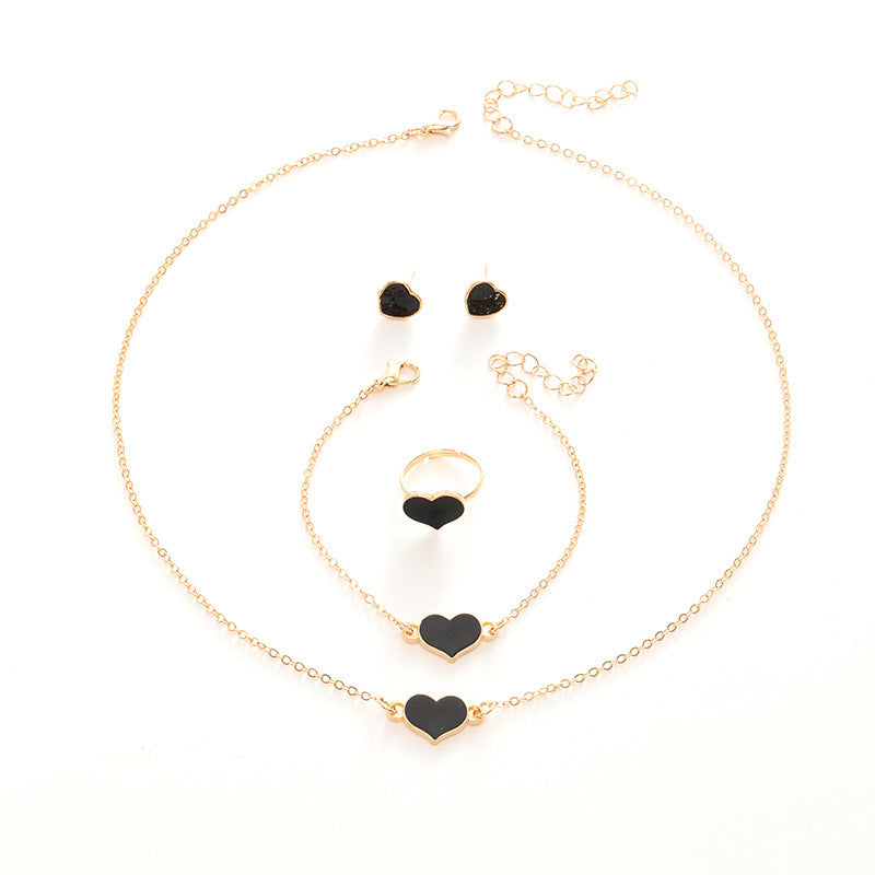 Simple Love Jewelry Women's Fashion Necklace Suit Heart Jewelry Set Gift For Her Fashion Party Jewelry