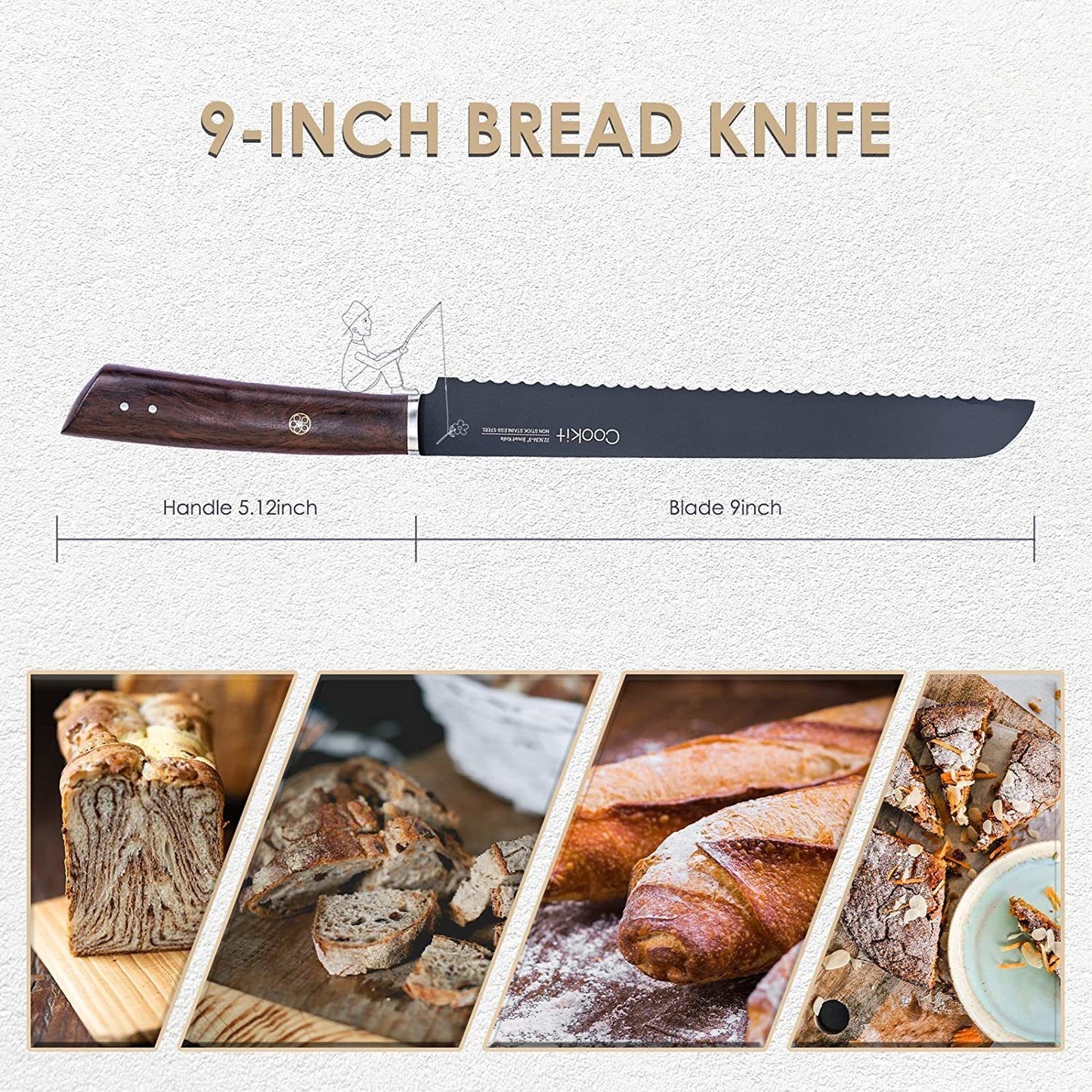 Bread Knife 9 Inch Serrated Non Stick Coating Stainless Steel With Upscale  Wood Handle Bread Knife Birthday Bread Cake Knife With Gift Box