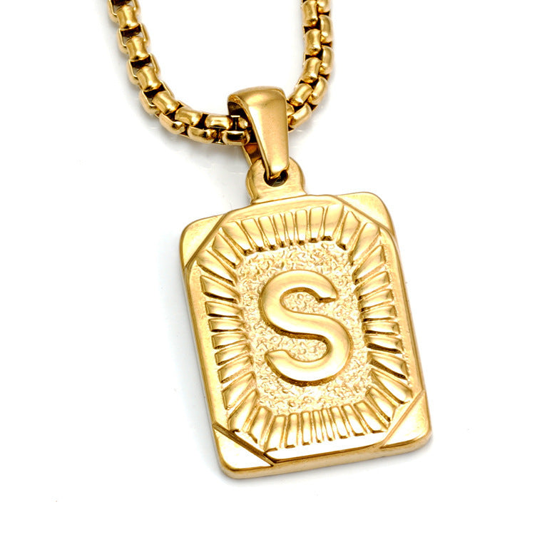 Fashion Men's All-stainless Steel Letter Pendant Gold-plated 18K Titanium Steel Letter Necklace