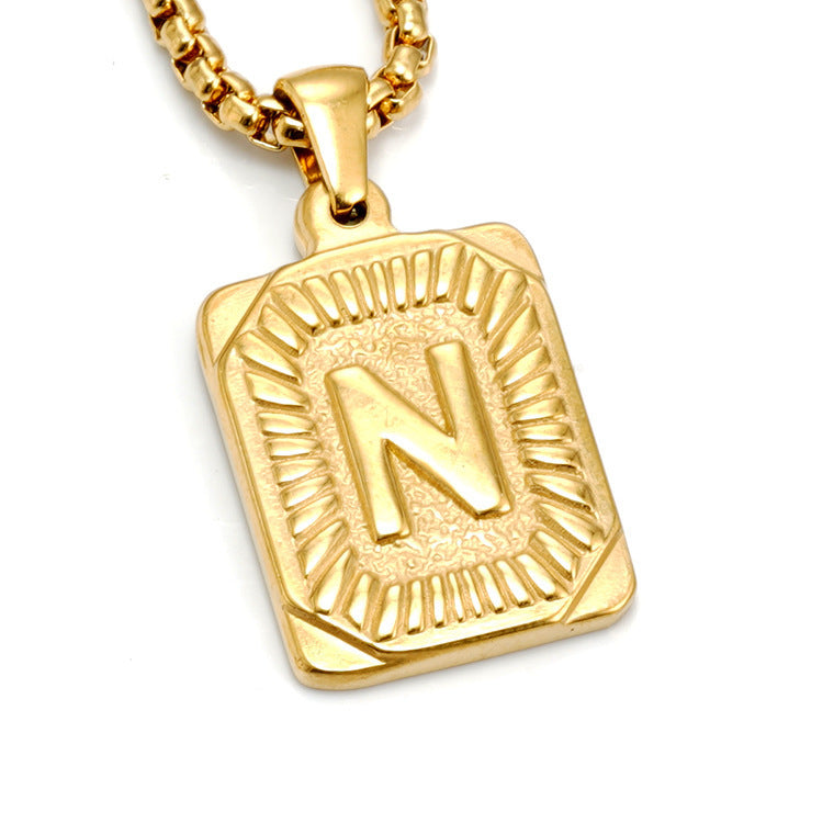 Fashion Men's All-stainless Steel Letter Pendant Gold-plated 18K Titanium Steel Letter Necklace