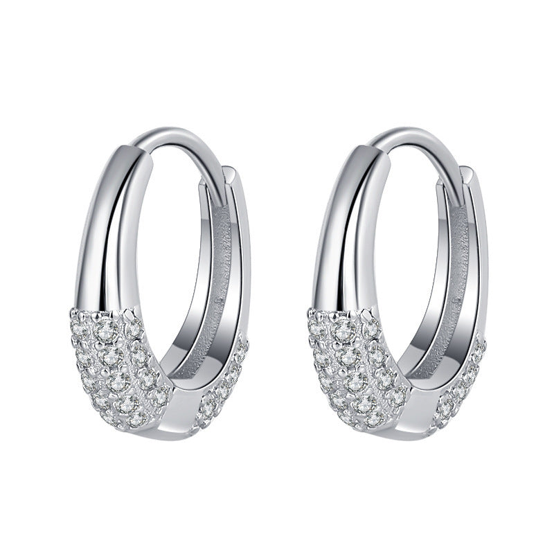 Sterling Silver S925  French Design Diamond Set Zircon Earrings