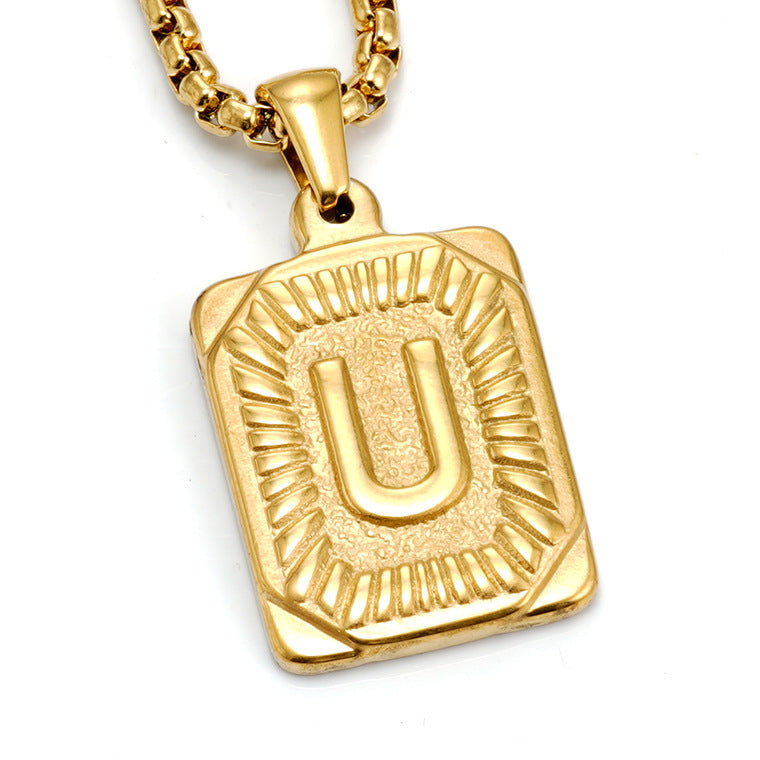 Fashion Men's All-stainless Steel Letter Pendant Gold-plated 18K Titanium Steel Letter Necklace