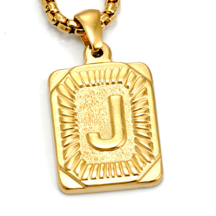 Fashion Men's All-stainless Steel Letter Pendant Gold-plated 18K Titanium Steel Letter Necklace