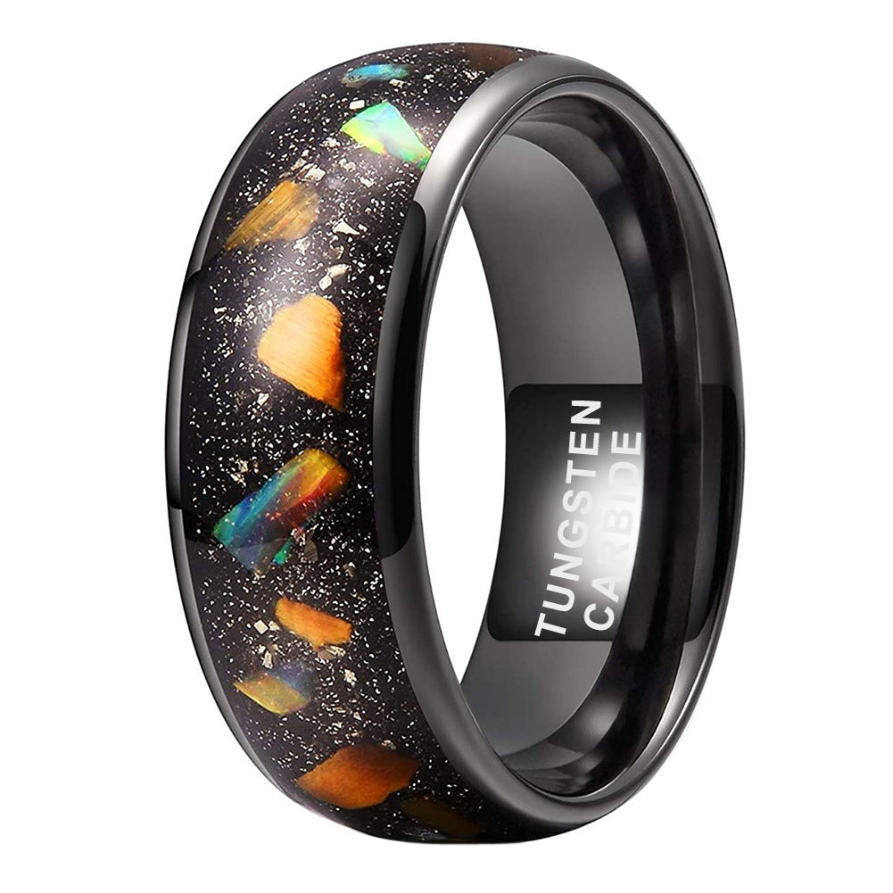 Inlaid Galaxy Opal Tungsten Steel Ring Unisex