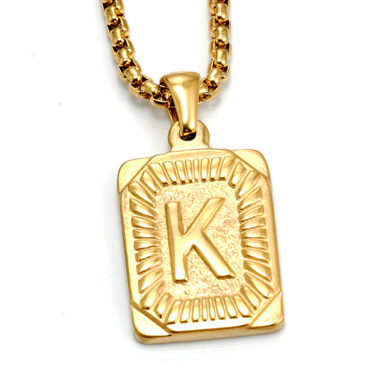 Fashion Men's All-stainless Steel Letter Pendant Gold-plated 18K Titanium Steel Letter Necklace